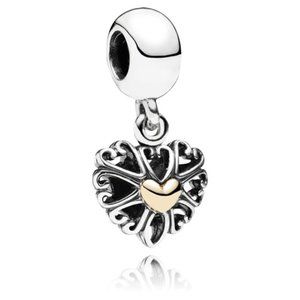 Pandora Filled With Love Heart Sterling Silver & 14K Gold Dangle Bead
